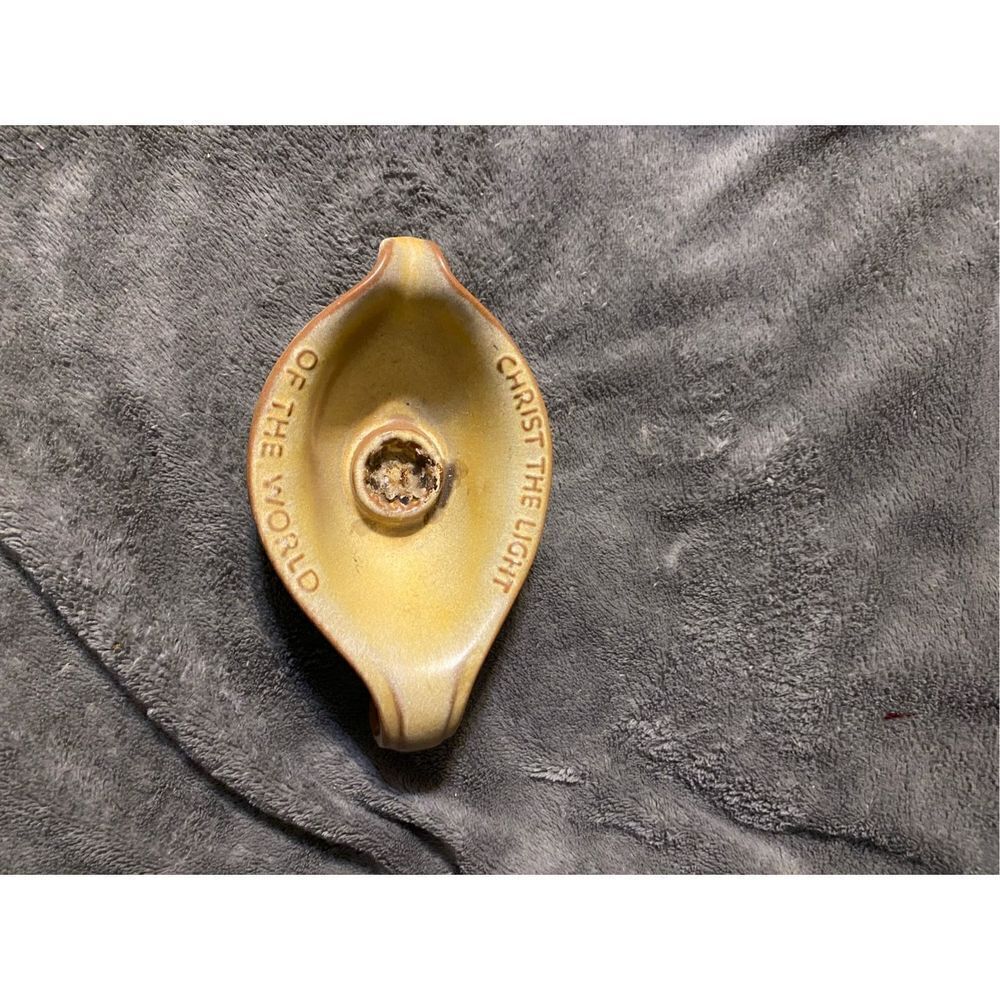 Vintage 1971 Frankoma brown Christ light of the world candle holder
